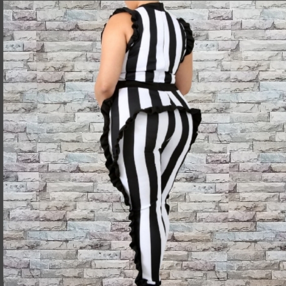 black and white striped jumpsuit plus size